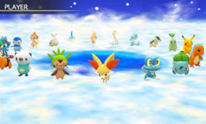 L'écran de sélection de votre avatar-Pokémon contient vingt personnages parmi tous les starters de chaque génération en plus de Pikachu et Riolu.